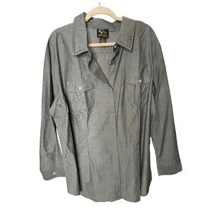 Serena Williams Women Gray Blouse Tunic Size 3X P2P:28” L:31” Bling on Collar